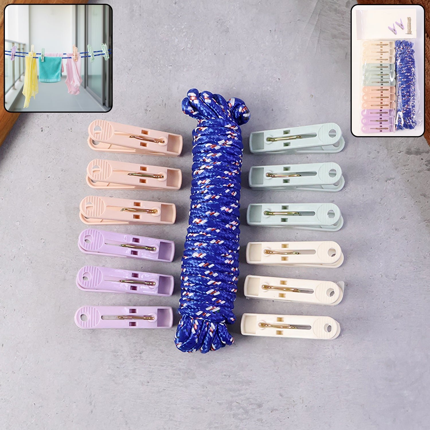 Clothesline Rope with 12 Clips – 5 Meter Heavy Duty Drying Rope