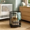 Metal Laundry Basket with Wheels, Round Standing Dirty Clothes Hamper (1 Pc)