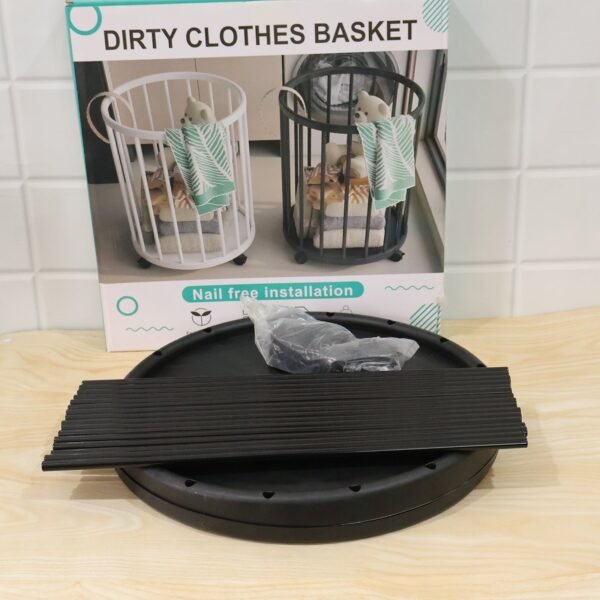 Metal Laundry Basket with Wheels, Round Standing Dirty Clothes Hamper (1 Pc)