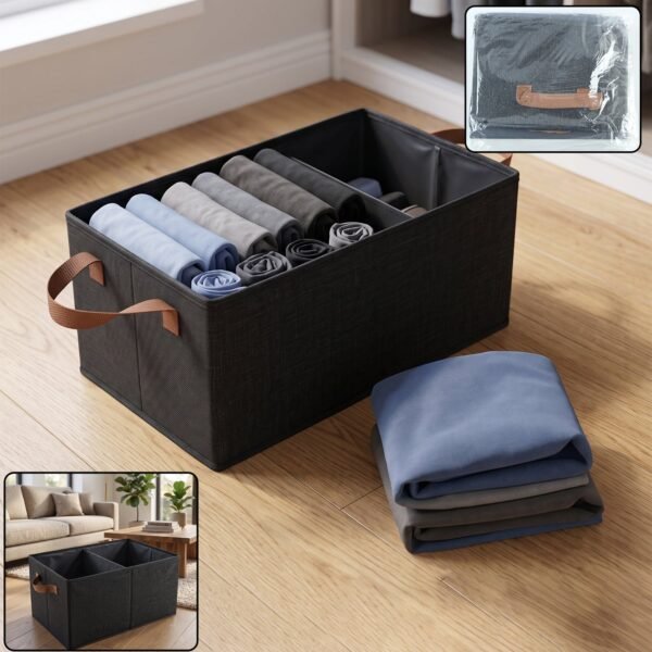 Foldable Cloth Storage Basket with Handle, Collapsible Clothes Organizer (1 Pc / 47x28 Cm)