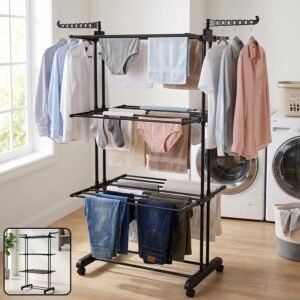 Expandable Garment Rack – 3 Layer Cloth Drying Stand with Wheels