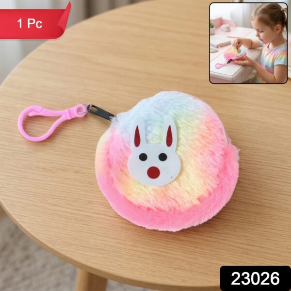 Cute Bunny Design Rainbow Fur Mini Coin Purse Keychain – Compact & Stylish for Kids