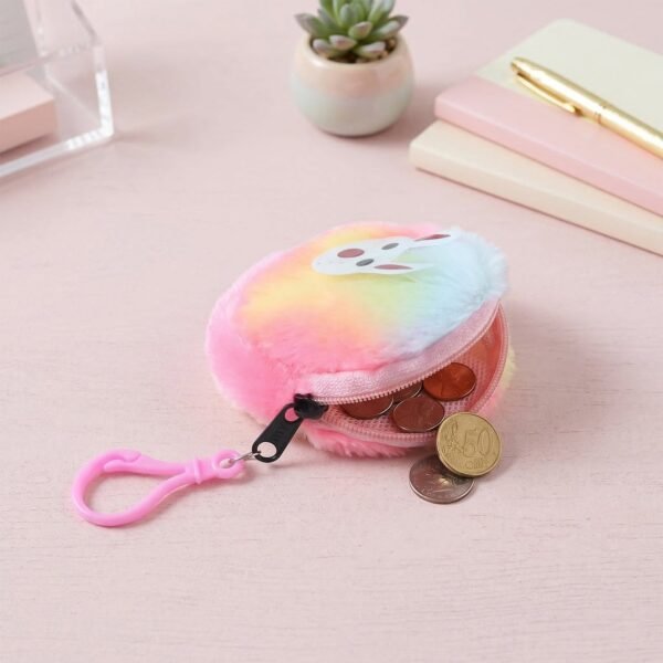 Cute Bunny Design Rainbow Fur Mini Coin Purse Keychain – Compact & Stylish for Kids