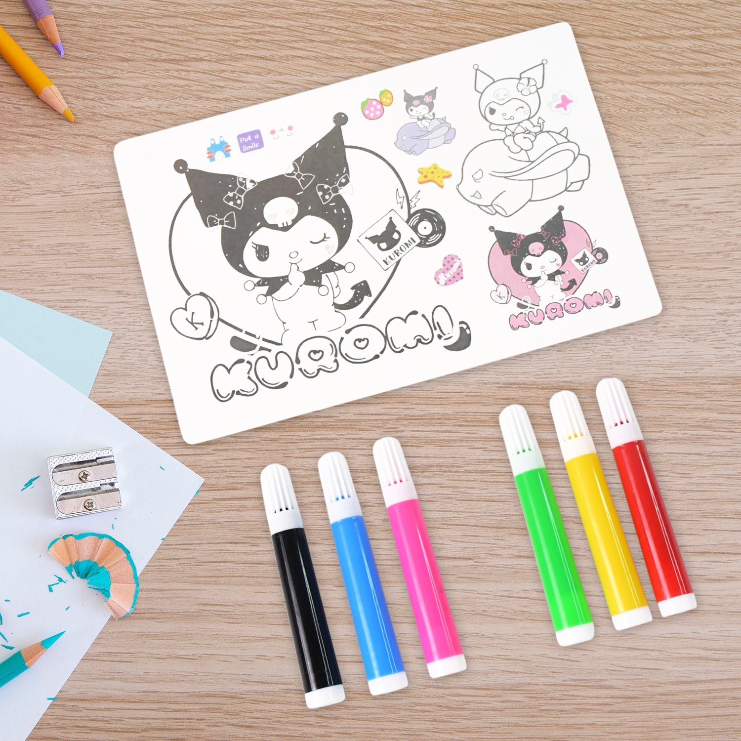 Kuromi-Themed Kids Coloring Book Set – 6 Sheets & 6 Markers