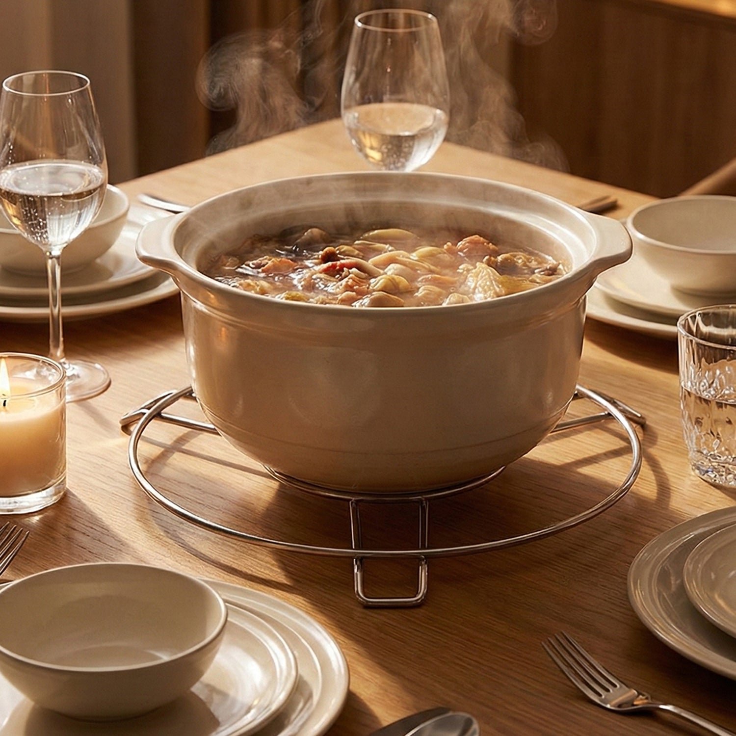 Stainless Steel Hot Pot Stand – Durable Heatproof Cookware Rack
