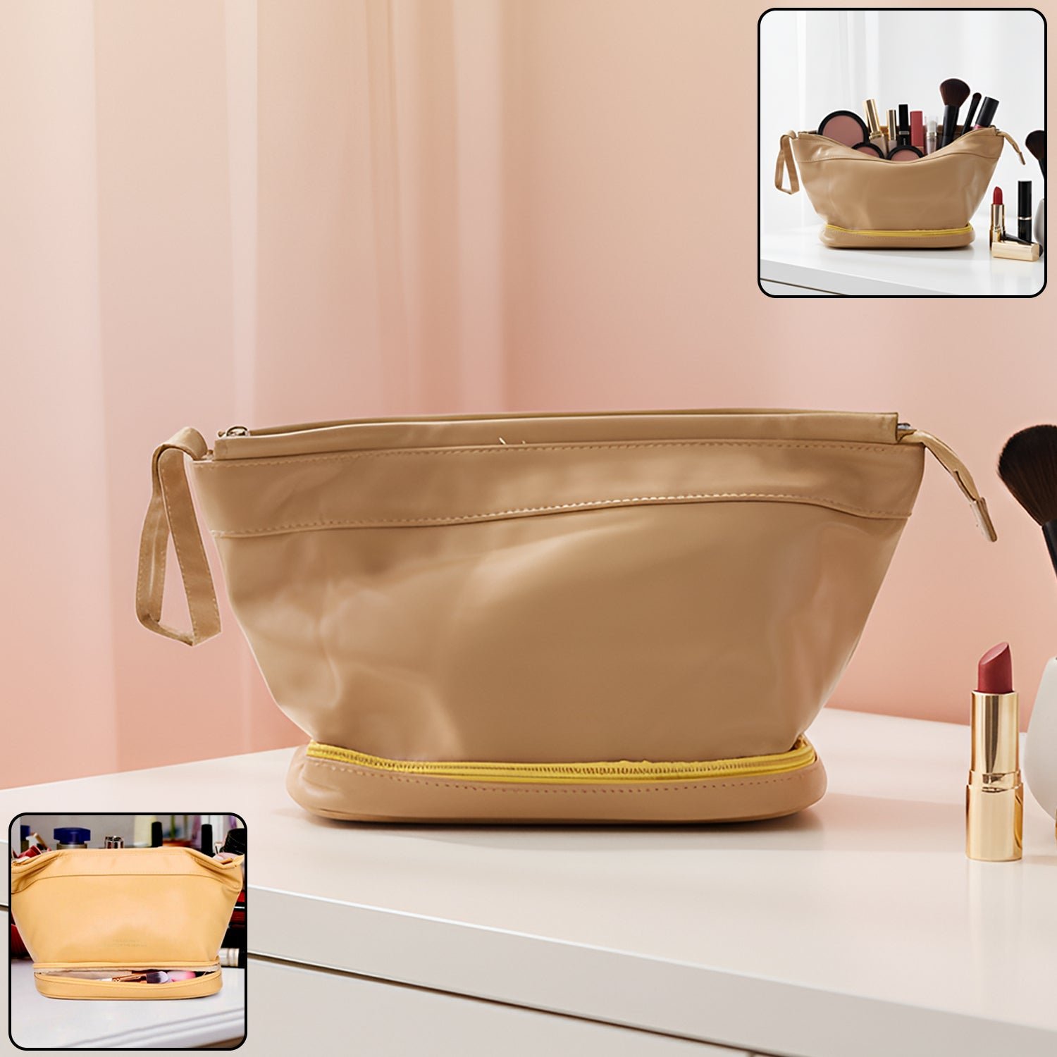 Cosmetic-Bag-01 Makeup Storage Bag โ Spacious Dual-Compartment Organizer