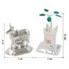 Kamdhenu Cow & Tulsi Plant Silver-Plated Pair – Divine Pooja Décor
