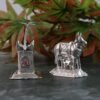 Kamdhenu Cow & Tulsi Plant Silver-Plated Pair – Divine Pooja Décor
