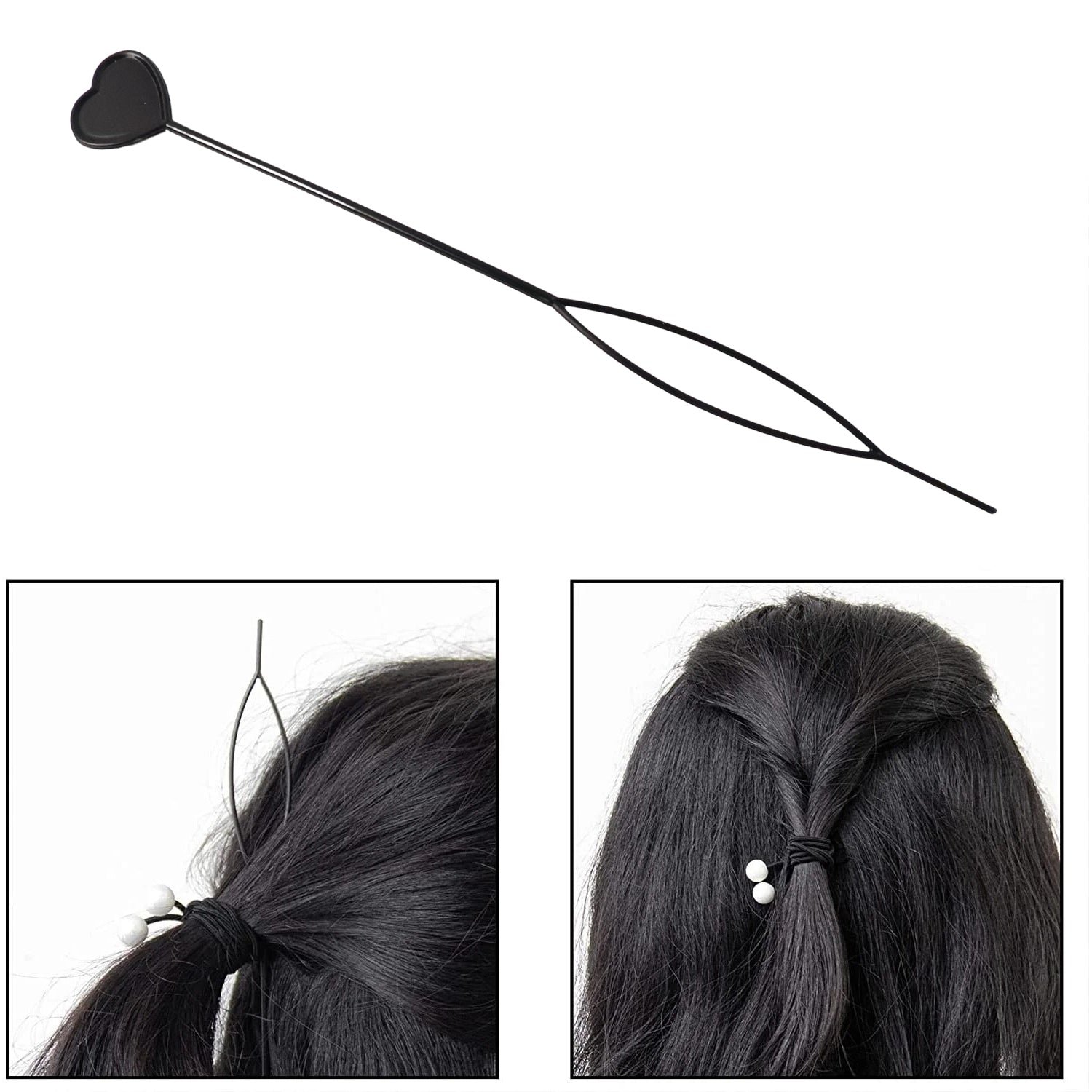 Heart-Shaped Hairpin Set – Stylish Black Clips for All Hair Types