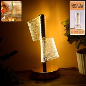 Crystal LED Double Shade Table Lamp – Elegant Golden Base Lighting