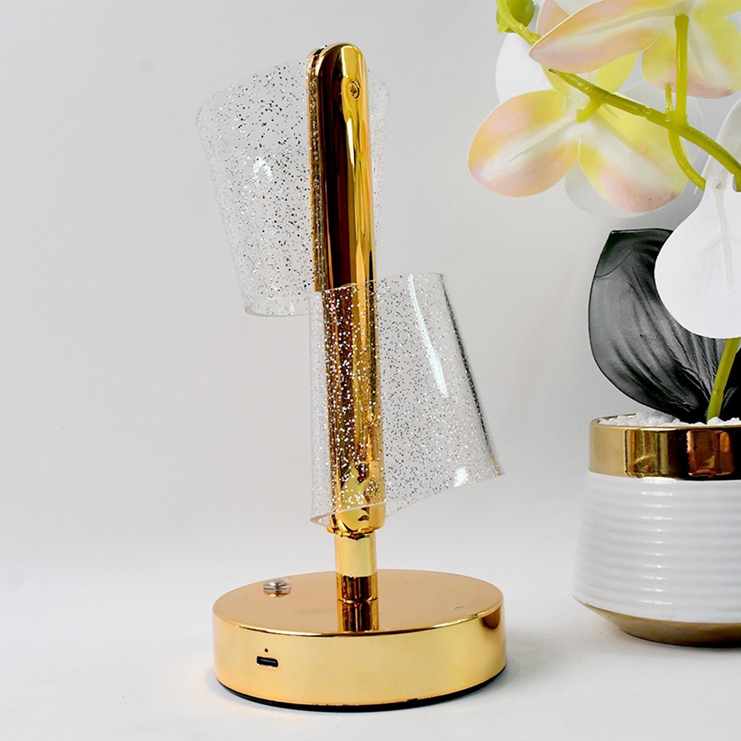 Crystal LED Double Shade Table Lamp – Elegant Golden Base Lighting