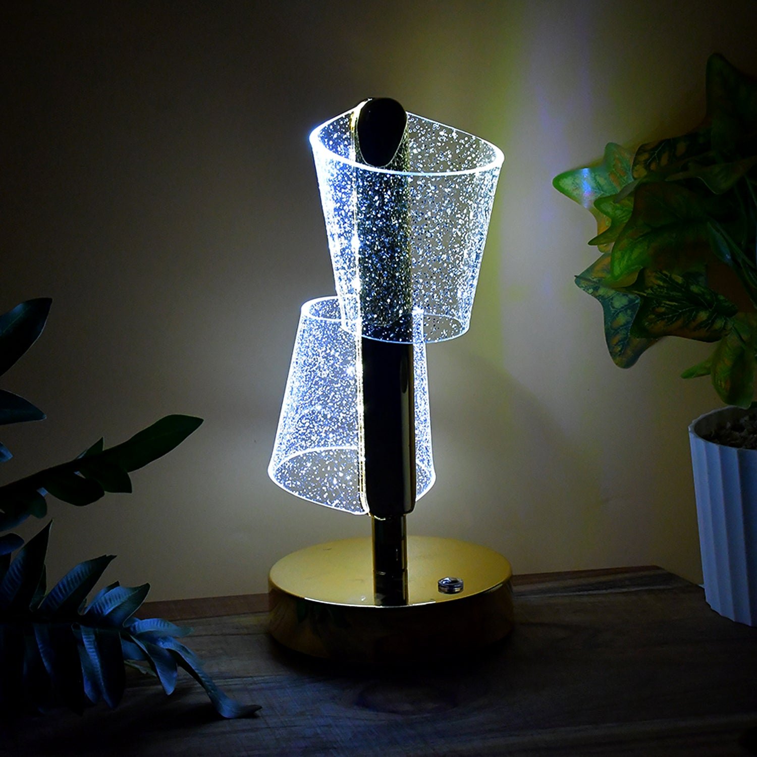 Crystal LED Double Shade Table Lamp – Elegant Golden Base Lighting