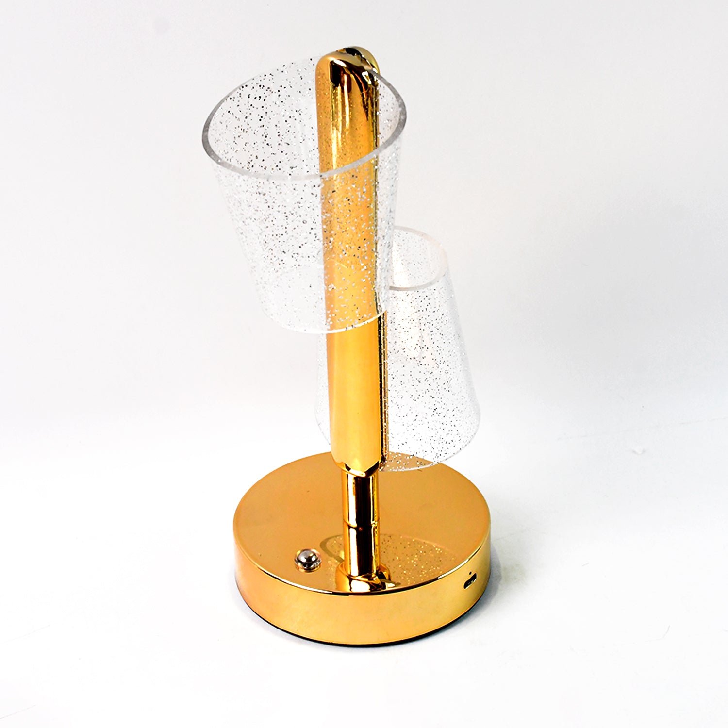 Crystal LED Double Shade Table Lamp – Elegant Golden Base Lighting