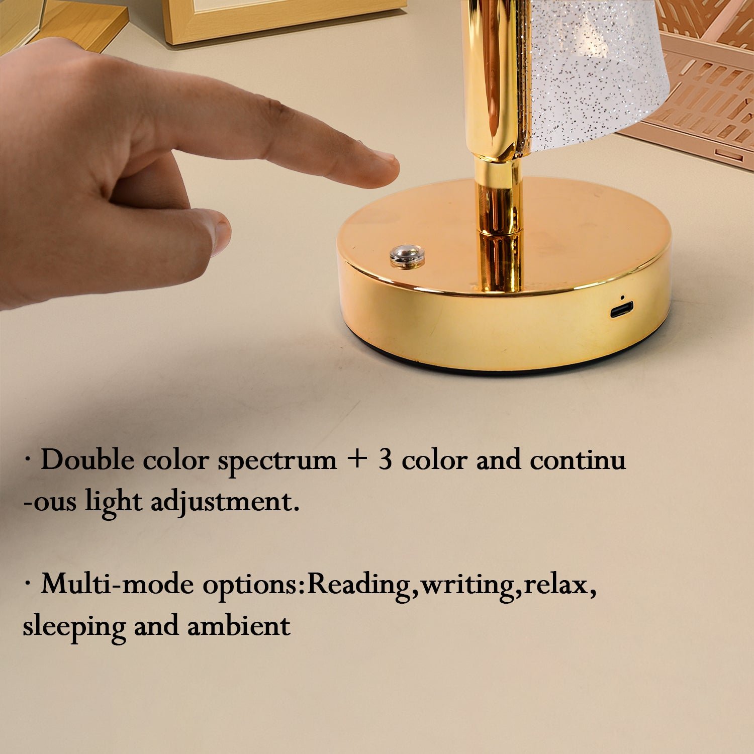 Crystal LED Double Shade Table Lamp – Elegant Golden Base Lighting