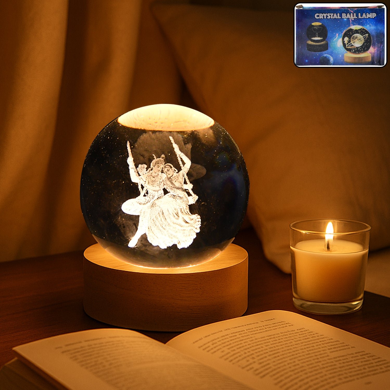 Radha Krishna 3D Crystal Ball Lamp – Divine Home Decor |