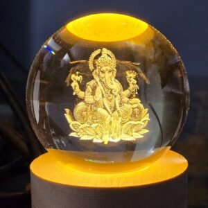 Ganpati 3D Crystal Ball Lamp – Wooden Base Night Light | Indo Glow