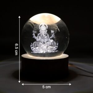 Ganpati 3D Crystal Ball Lamp – Wooden Base Night Light | Indo Glow