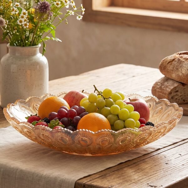 Glass Round Serving Plate 23 x 23 Cm Decorative Fruit Snack Platter (1 Pc)