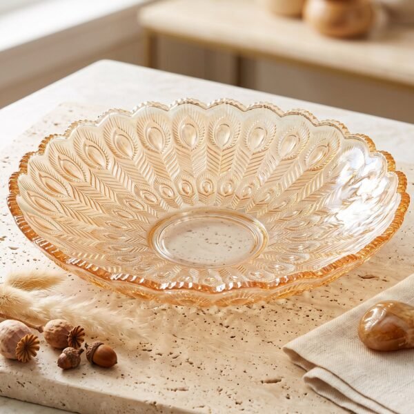 Glass Round Serving Plate 23 x 23 Cm Decorative Fruit Snack Platter (1 Pc)