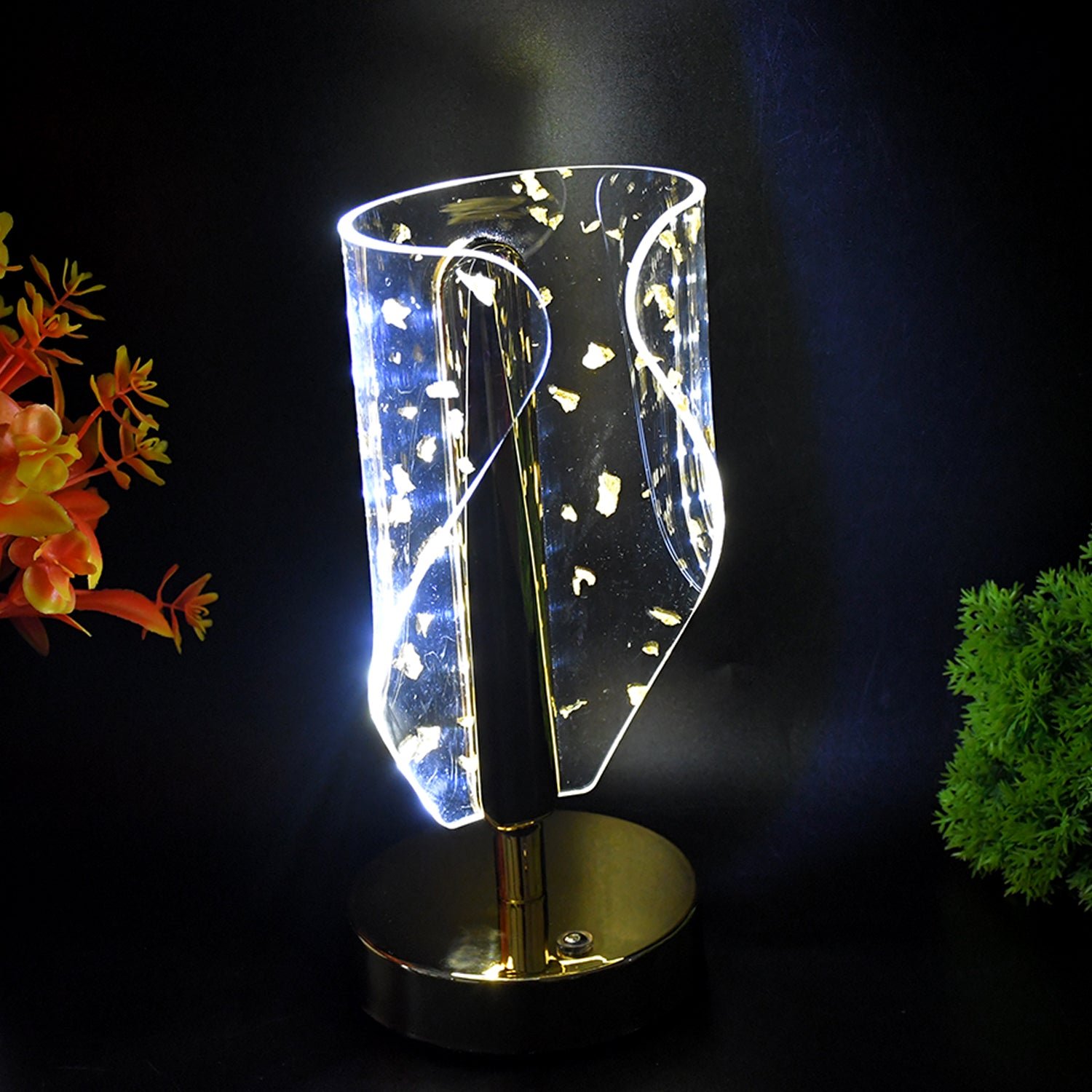 Crystal Table Lamp – Luxury Golden Leaf Design with USB Charging