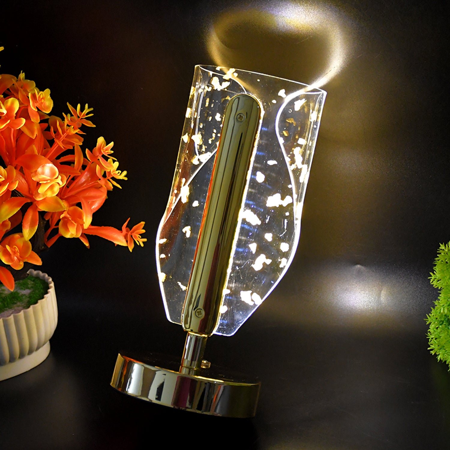 Crystal Table Lamp – Luxury Golden Leaf Design with USB Charging