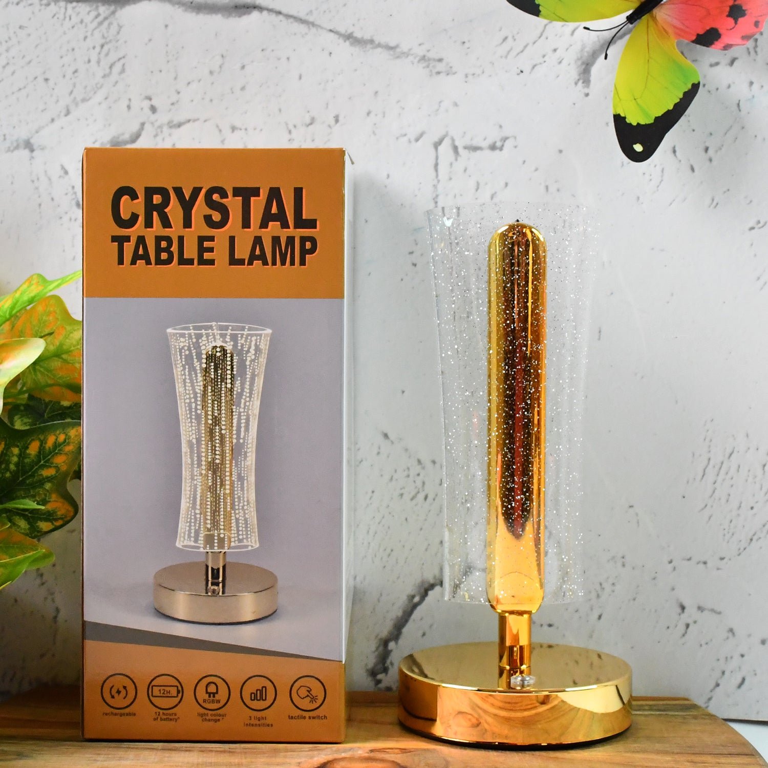 Crystal Table Lamp – Sparkle Design with Golden Base LED