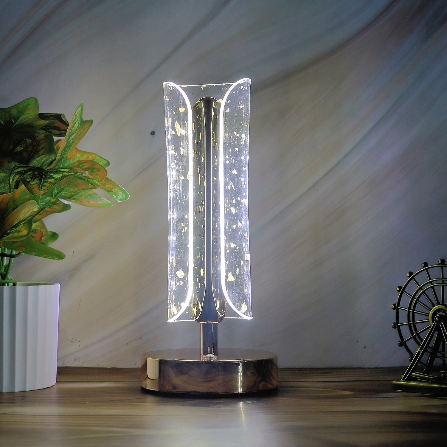 Crystal Table Lamp – Elegant LED Glow with Golden Base