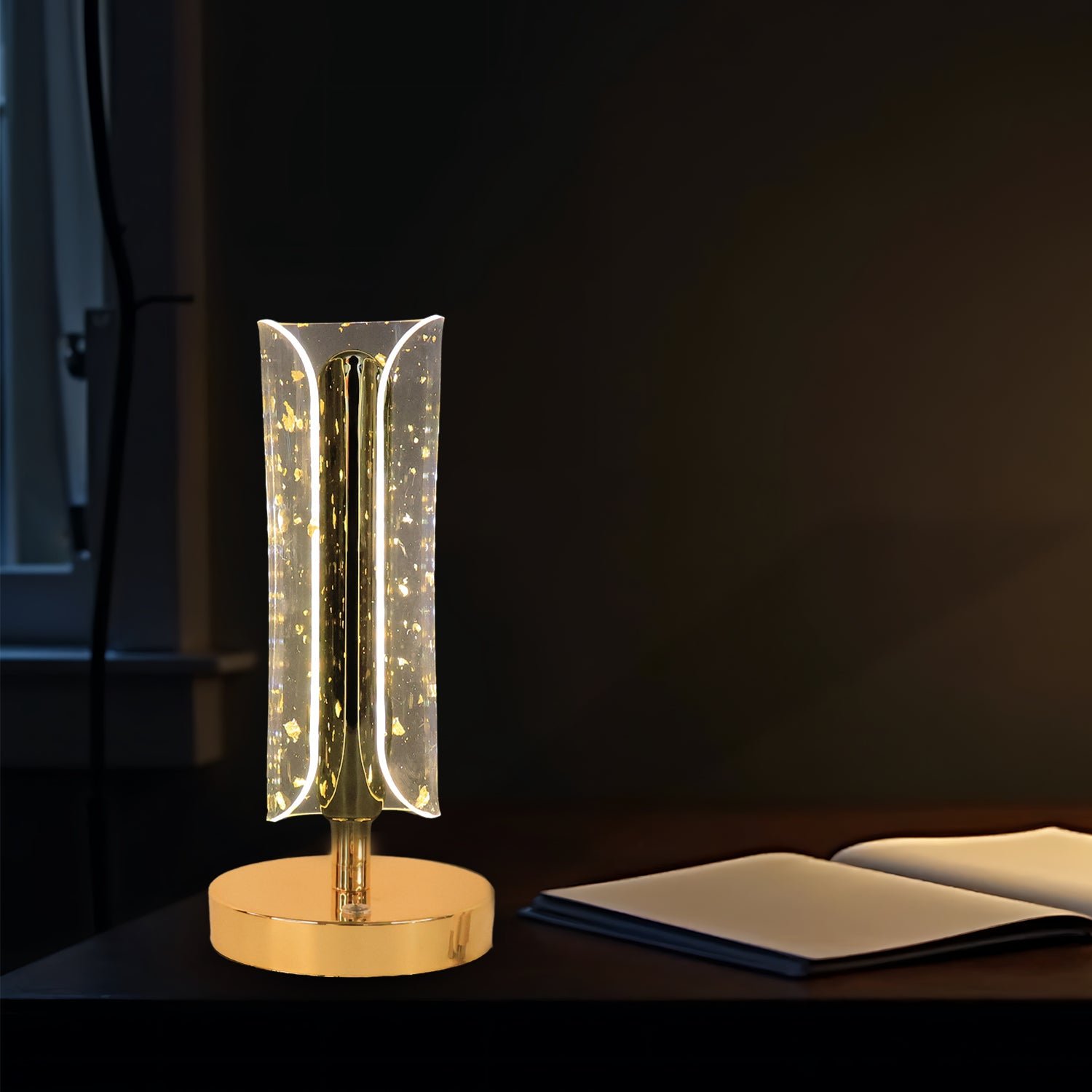 Crystal Table Lamp – Elegant LED Glow with Golden Base