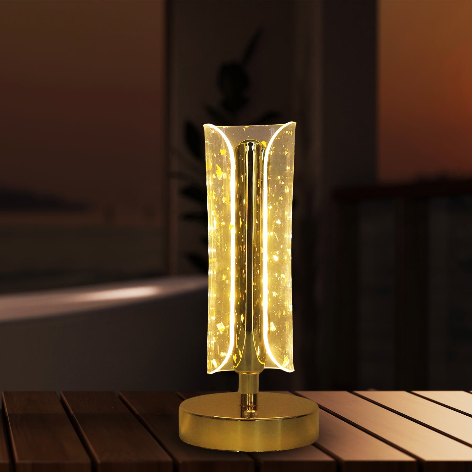 Crystal Table Lamp – Elegant LED Glow with Golden Base