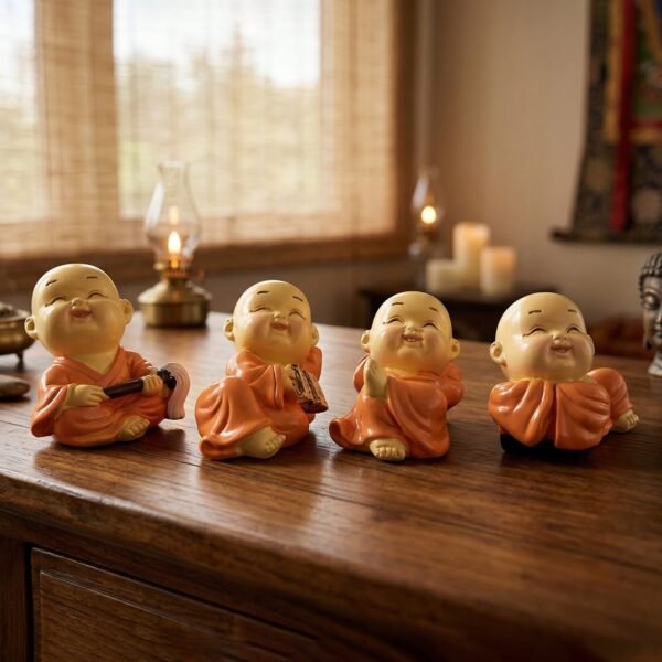 Mini Monk Buddha Idol Set – Serene & Joyful Home Decor