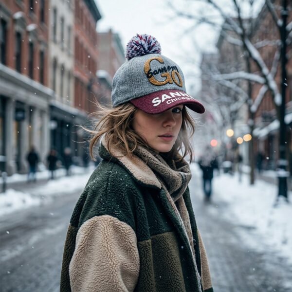 Women's Winter Woolen Baseball Cap – Cozy Pom Pom & Sun Protection