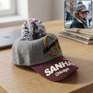 CuteBaseballcap-WOSKU-01 Women's Winter Woolen Baseball Cap – Cozy Pom Pom & Sun Protection