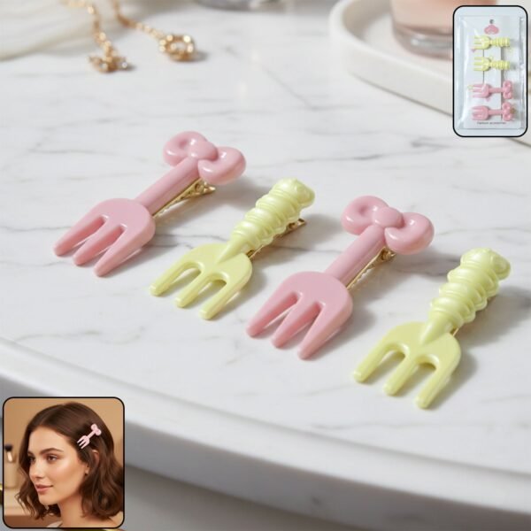 Mini Fork Hair Clips – Pastel Set of 4 for Girls & Women