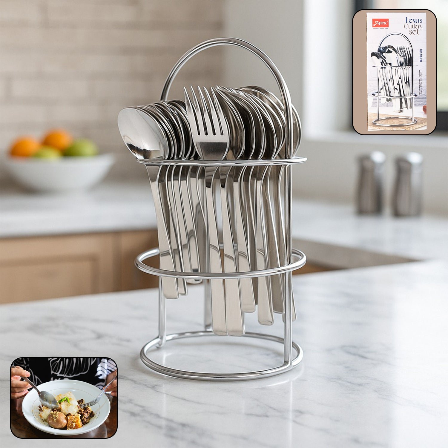 Cutlery-WOSKU-01 Stainless Steel Cutlery Set – 16-Piece with Elegant Stand