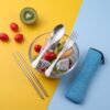 4-in-1 Portable Cutlery Set with Pouch, Steel Spoon Fork and Chopsticks (1 Set)