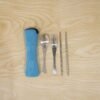 4-in-1 Portable Cutlery Set with Pouch, Steel Spoon Fork and Chopsticks (1 Set)