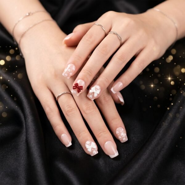 Press-On Nail Tips – Glitter 3D Floral Design with Strong Glue (Mix Design)