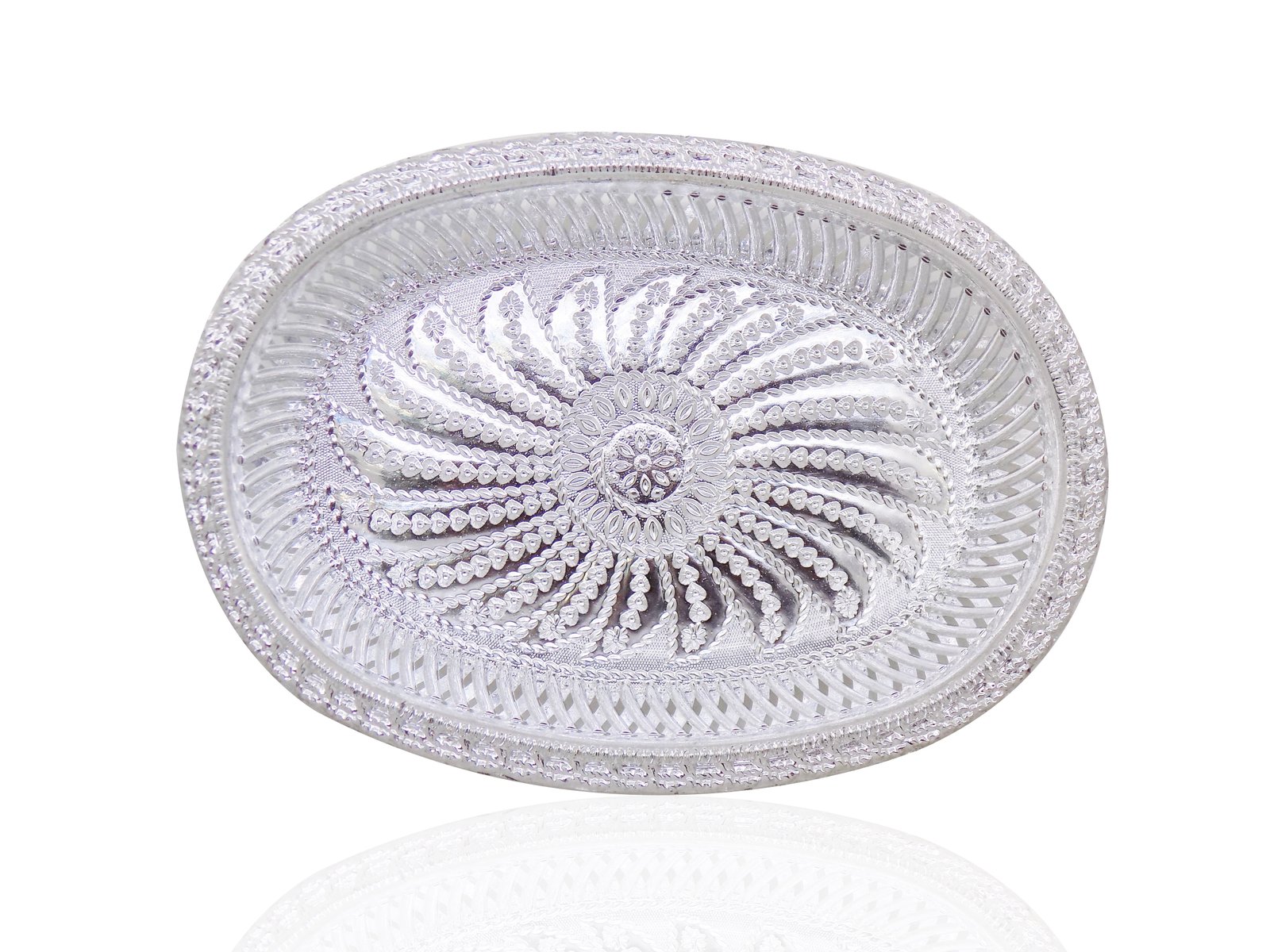 Silver Gift Tray – Royal Design Oval Decorative | Jiaqi