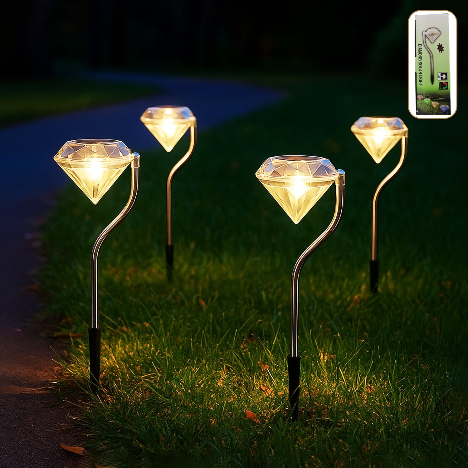 Diamond Solar Garden Lights – Elegant Waterproof LED (4-Pack)