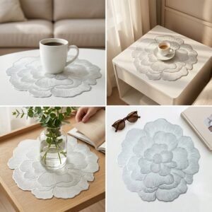Round Floral PVC Table Mat – Waterproof & Heat Resistant for Dining