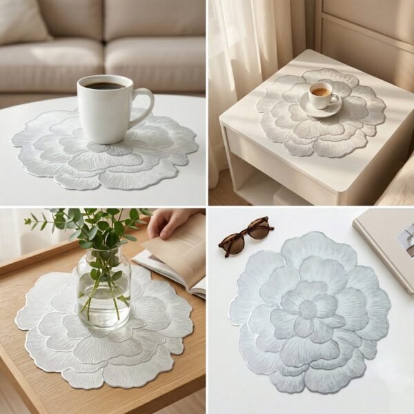 Round Floral PVC Table Mat – Waterproof & Heat Resistant for Dining