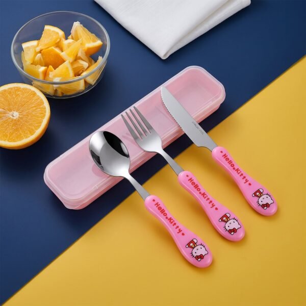3 In 1 Kids Cutlery Set with Case Spoon Fork Knife for Children (1 Set)