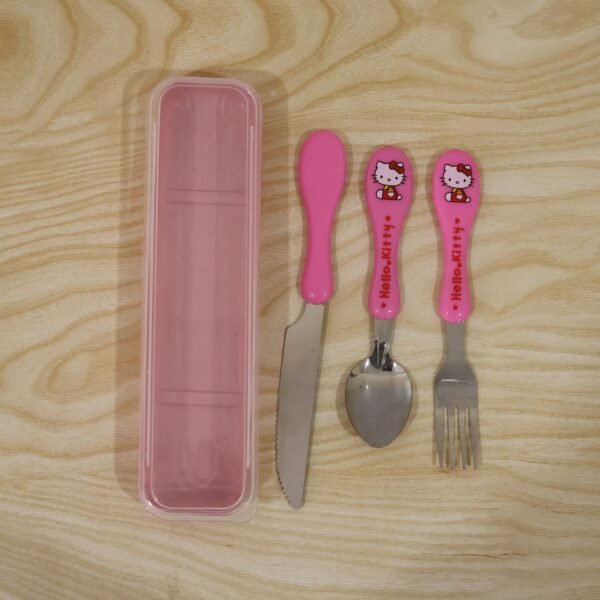 3 In 1 Kids Cutlery Set with Case Spoon Fork Knife for Children (1 Set)