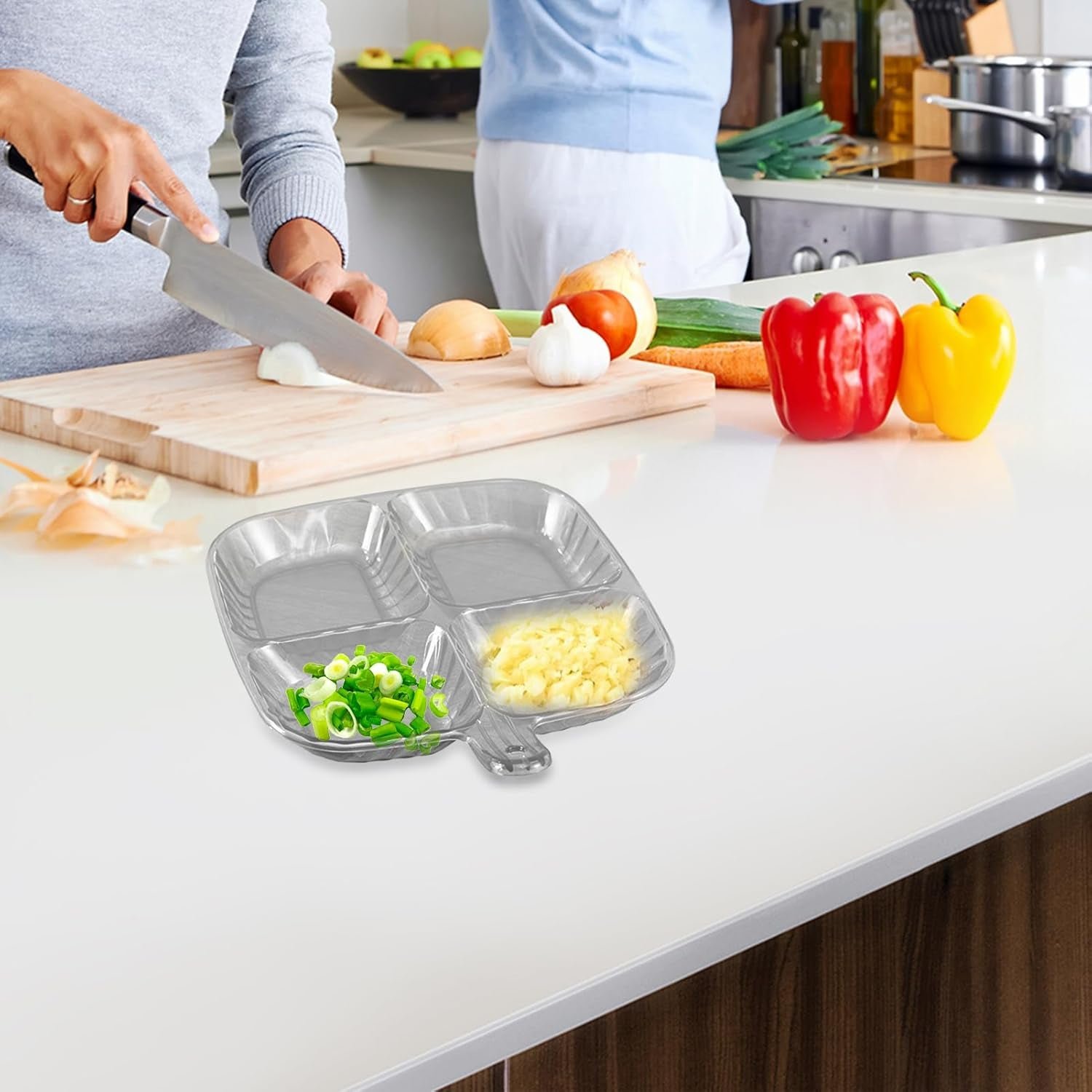 Plastic 4-Compartment Serving Tray – Durable & Portable Kitchen Tray