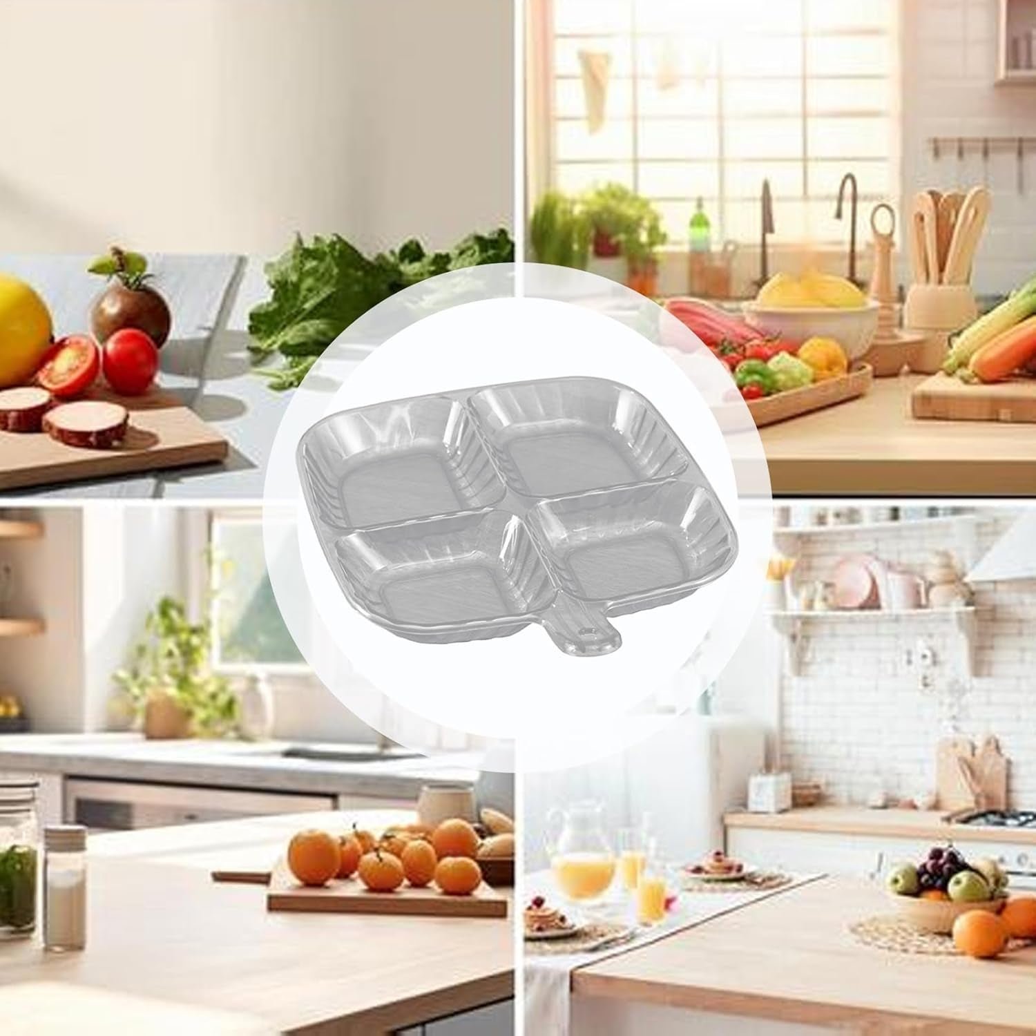 Plastic 4-Compartment Serving Tray – Durable & Portable Kitchen Tray