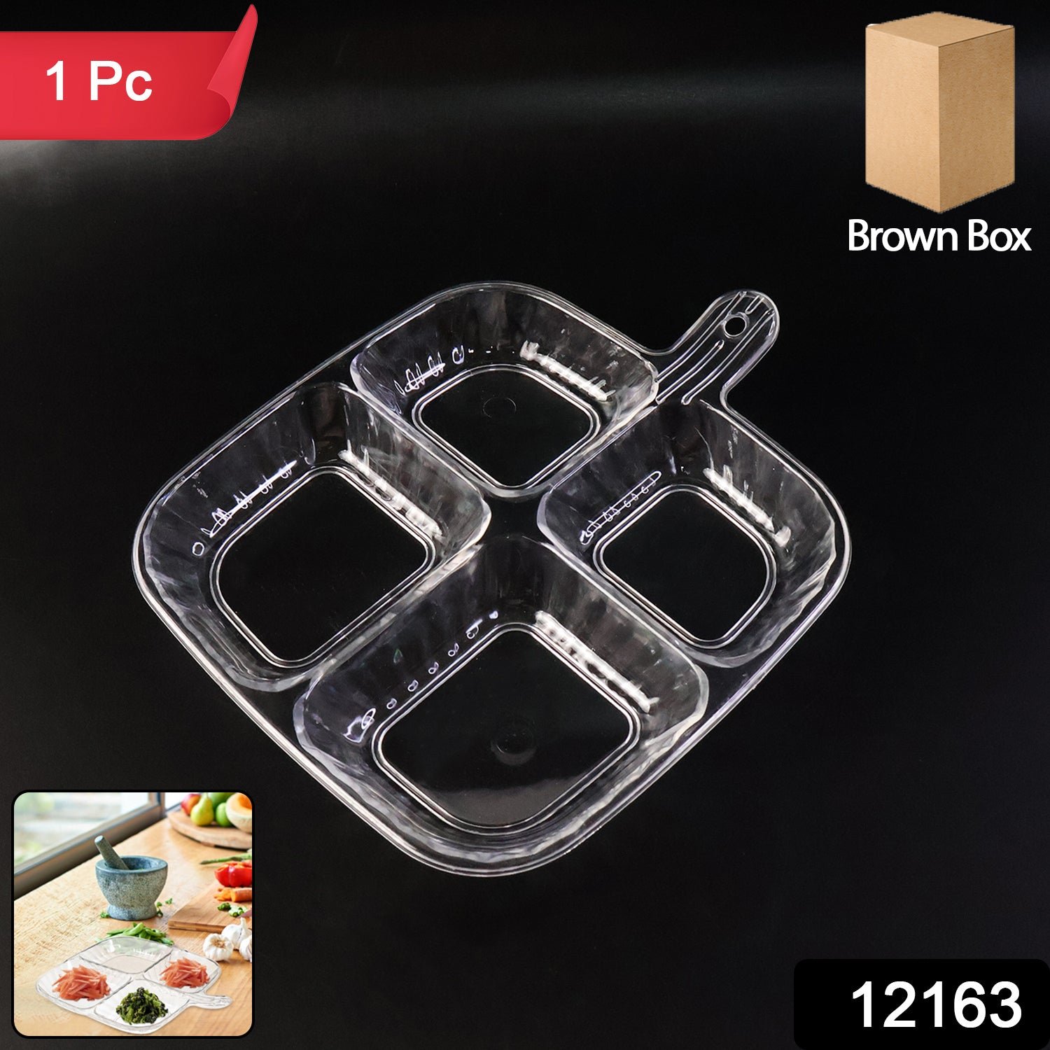 Plastic 4-Compartment Serving Tray – Durable & Portable Kitchen Tray