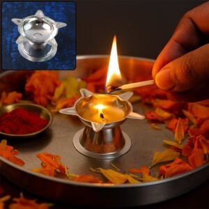Stainless Steel Lotus Design Diya – Durable Traditional Puja Lamp