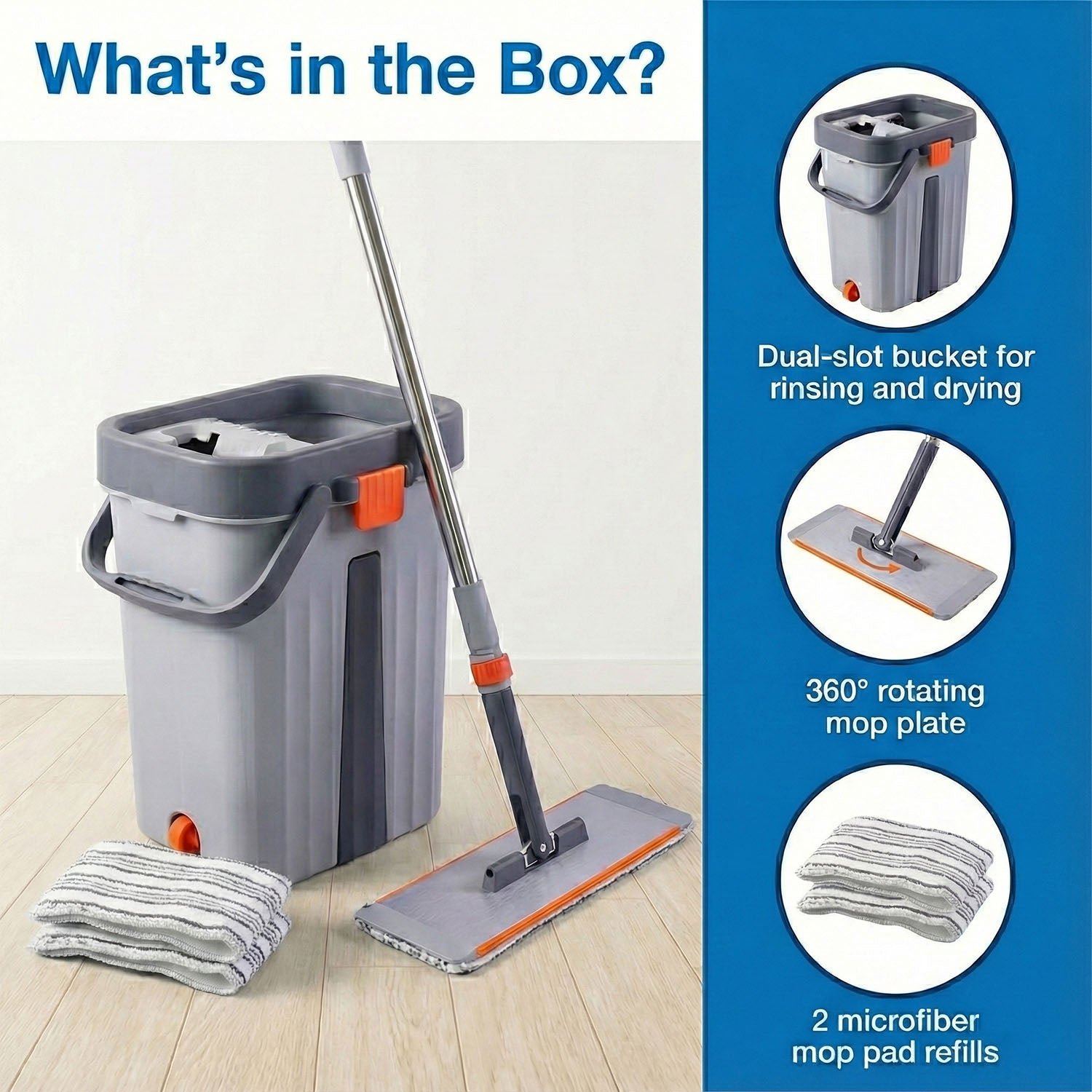 DoubleMopBucket-05 Small Flat Mop Bucket Set – Compact Multipurpose Cleaning Kit