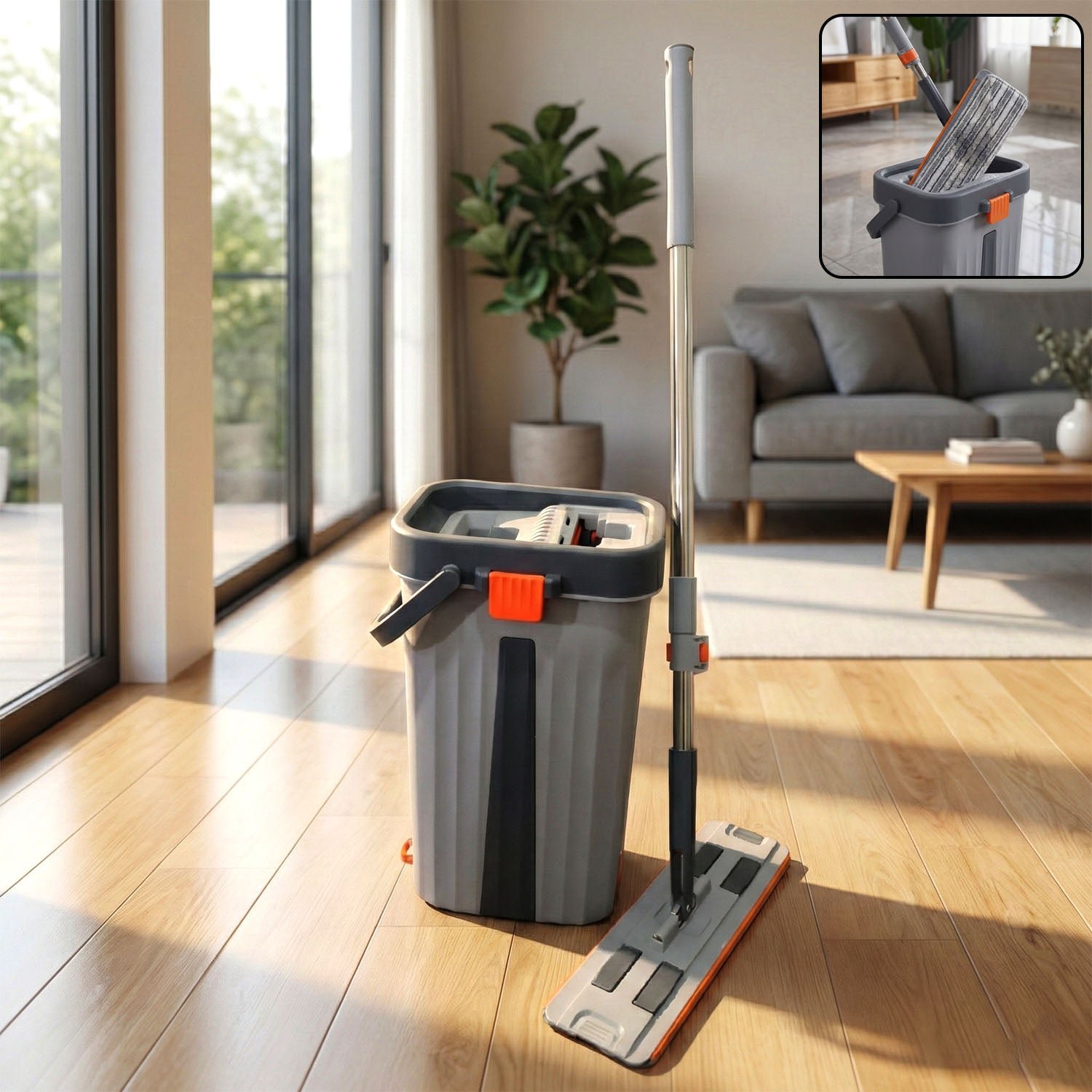 Flat Mop with Bucket Set – Big Size, Easy Press Wringer