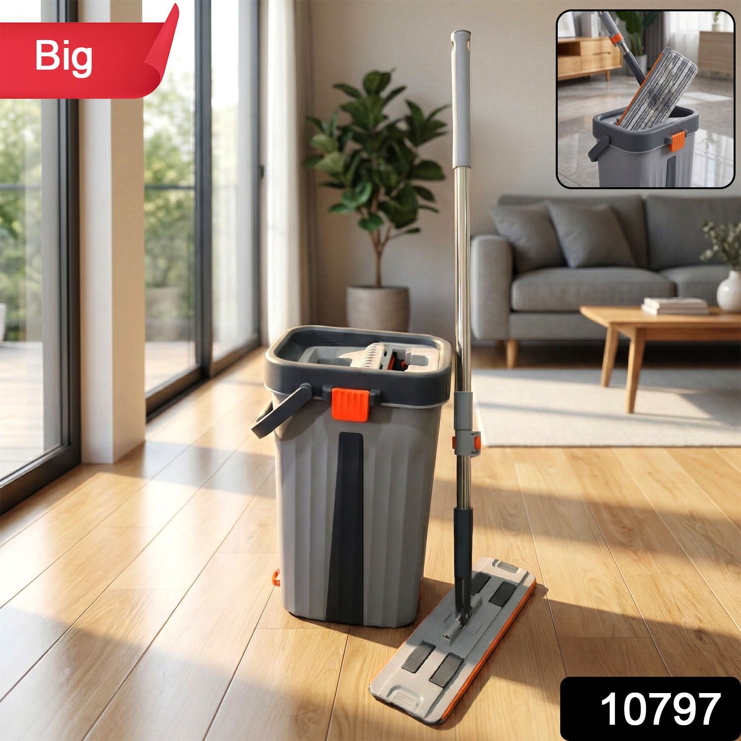 Flat Mop with Bucket Set – Big Size, Easy Press Wringer